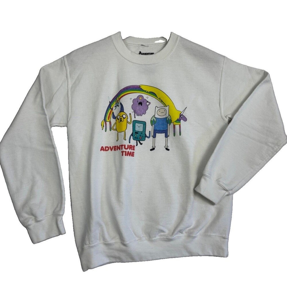 Adventure Time Cartoon Network Graphic Crewneck Sweatshirt White Adult Small